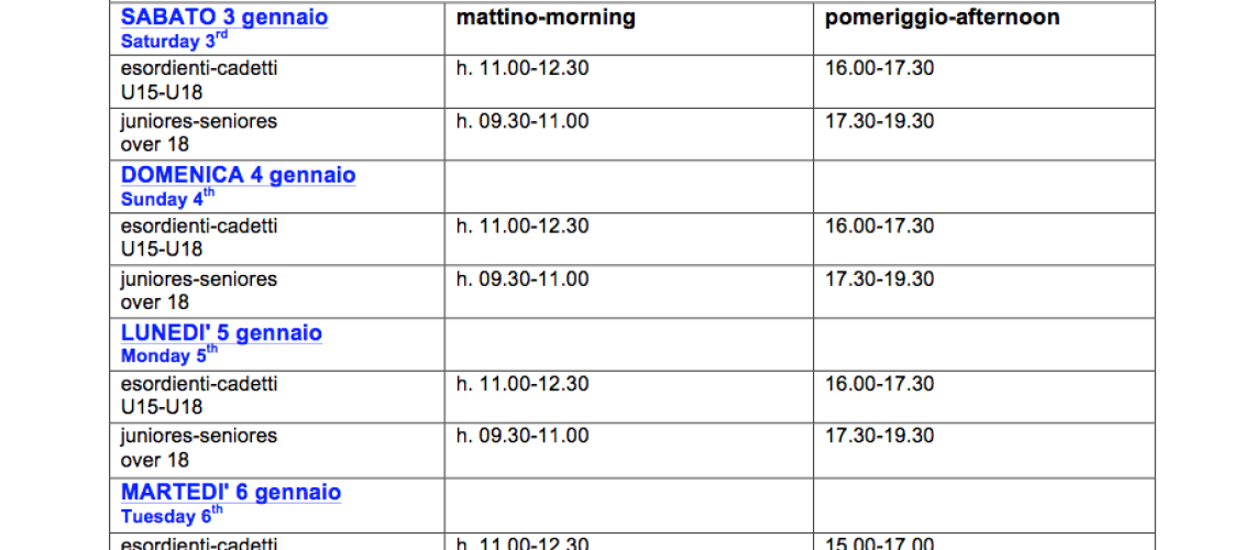 training schedule 2015